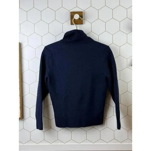 Cremieux Classics Wool Navy Blue Cable Knit Turtleneck Sweater - Size - Medium